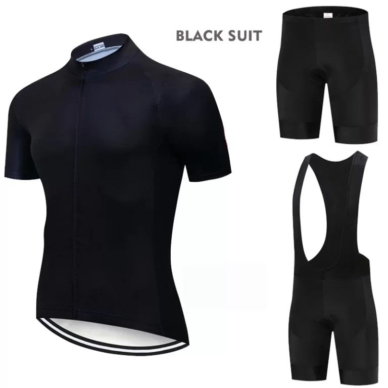 All Black Cycling Jersey Bib Short Set 2024 Mens Mountain Bicycle Clothing Short Sleeve Suit Sports MTB Bike Training Uniform 1