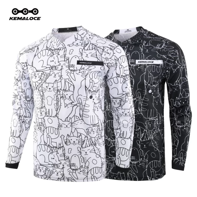 KEMALOCE MTB Jersey Long Sleeve Men White&Black Mountain Bike Jersey Cartoon 2024 Summer Breathable Downhilll Motocross Shirts 1