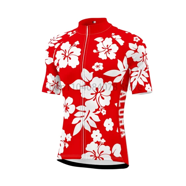 Red Hawaii Floral Aloha Men's Cycling Jersey Mountain Bike MTB Breathable Quick Dry Bicycle Race Cycling Wear Popular 1
