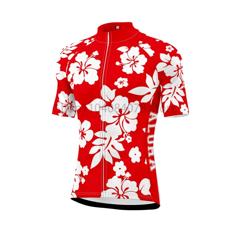 Red Hawaii Floral Aloha Men's Cycling Jersey Mountain Bike MTB Breathable Quick Dry Bicycle Race Cycling Wear Popular 1